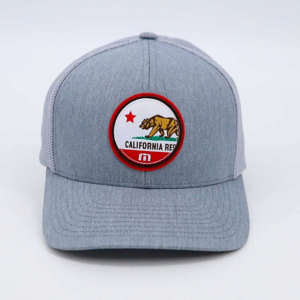 TravisMathew Trucker Hat Mens OSFA Grey California Republic Bear Patch Snapback